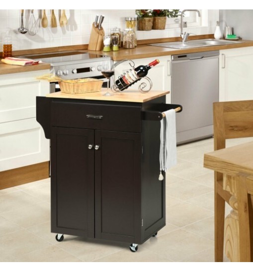 Utility Rolling Storage Cabinet Kitchen Island Cart with Spice Rack-Brown