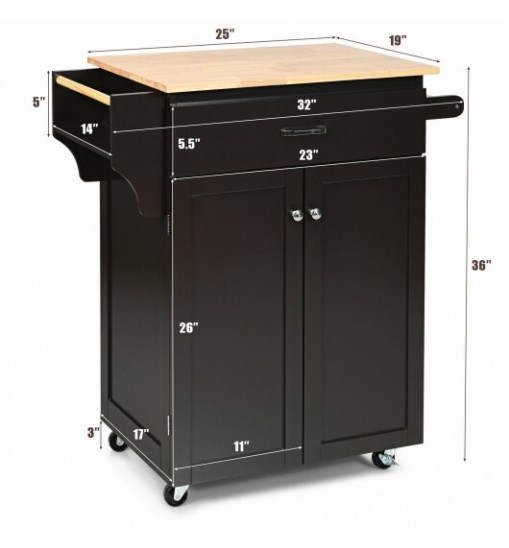 Utility Rolling Storage Cabinet Kitchen Island Cart with Spice Rack-Brown