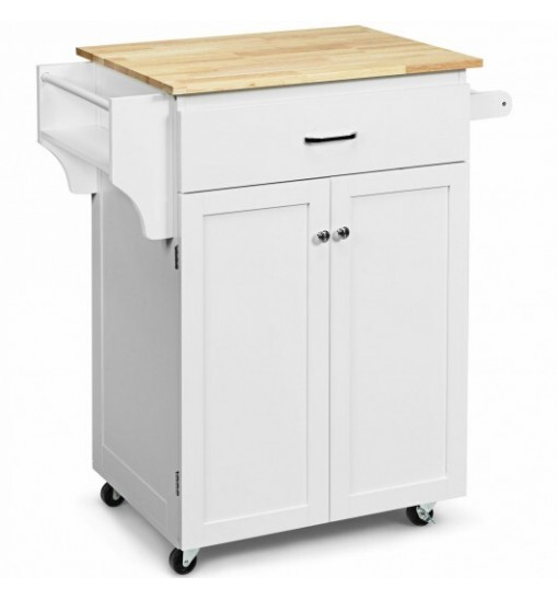 Utility Rolling Storage Cabinet Kitchen Island Cart with Spice Rack-Brown