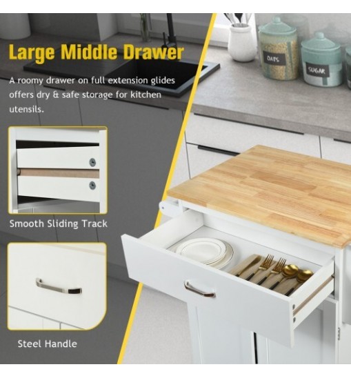 Utility Rolling Storage Cabinet Kitchen Island Cart with Spice Rack-Brown