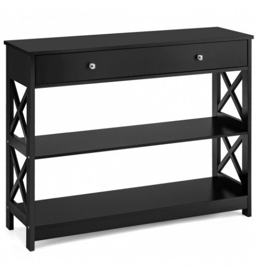 3-Tier Console Table with Drawers for Living Room Entryway-Black