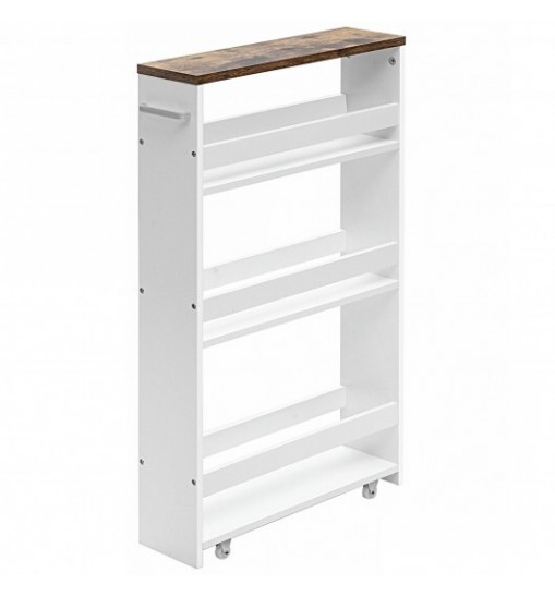 4 Tiers Rolling Slim Storage Kitchen Organizer Cart with Handle-White