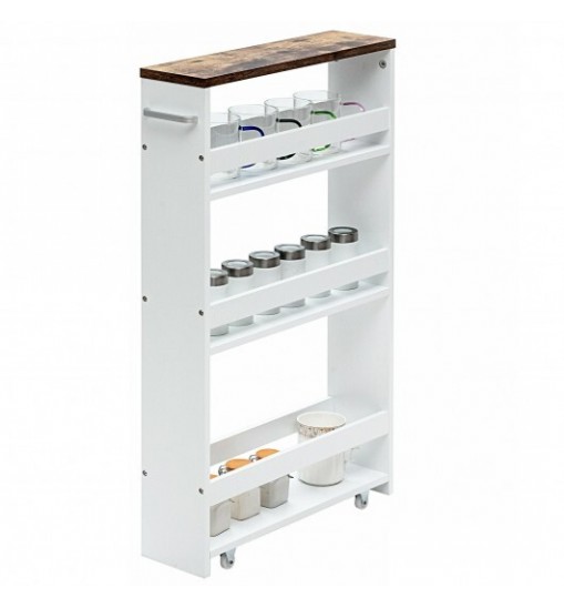 4 Tiers Rolling Slim Storage Kitchen Organizer Cart with Handle-White