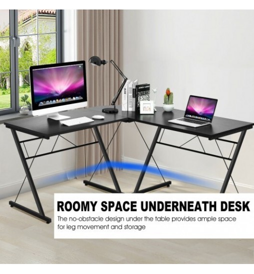 59 Inches L-Shaped Corner Desk Computer Table for Home Office Study Workstation-Black