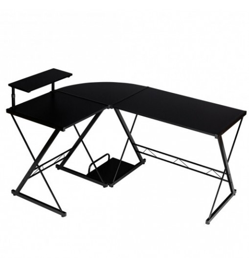 L-Shaped Desk Reversible Corner Computer Desk with Movable Shelf and CPU Stand-Black