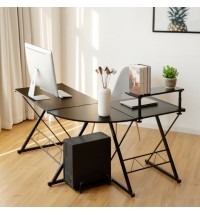 L-Shaped Desk Reversible Corner Computer Desk with Movable Shelf and CPU Stand-Black