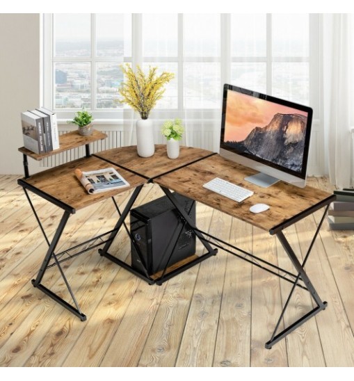 L-Shaped Desk Reversible Corner Computer Desk with Movable Shelf and CPU Stand-Black