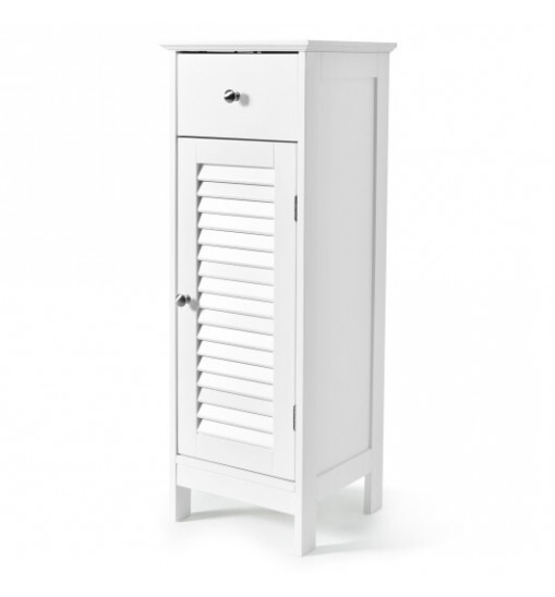 Woodern Bathroom Floor Storage Cabinet with Drawer and Shutter Door-White