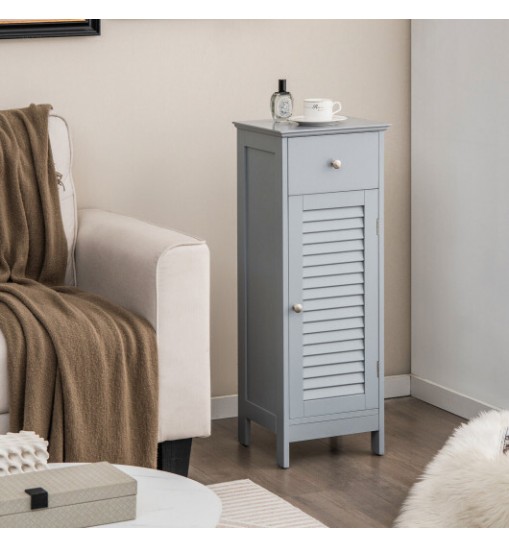 Woodern Bathroom Floor Storage Cabinet with Drawer and Shutter Door-White