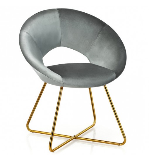 Modern Accent Velvet Dining Arm Chair with Golden Metal Legs and Soft Cushion-Dark Green