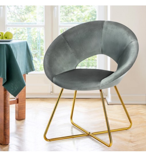 Modern Accent Velvet Dining Arm Chair with Golden Metal Legs and Soft Cushion-Dark Green