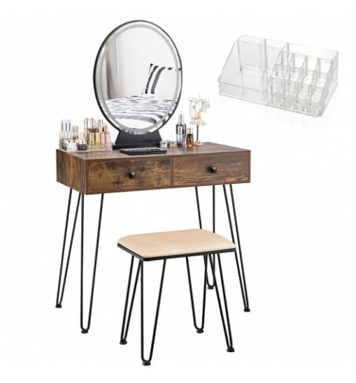 Industrial Makeup Dressing Table with 3 Lighting Modes-Walnut