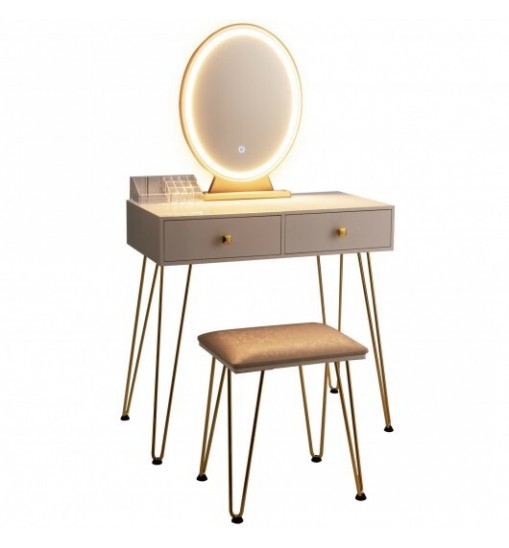 Industrial Makeup Dressing Table with 3 Lighting Modes-Walnut