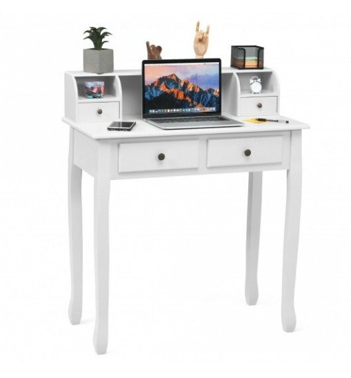 Removable Floating Organizer 2-Tier Mission Home Computer Vanity Desk-white