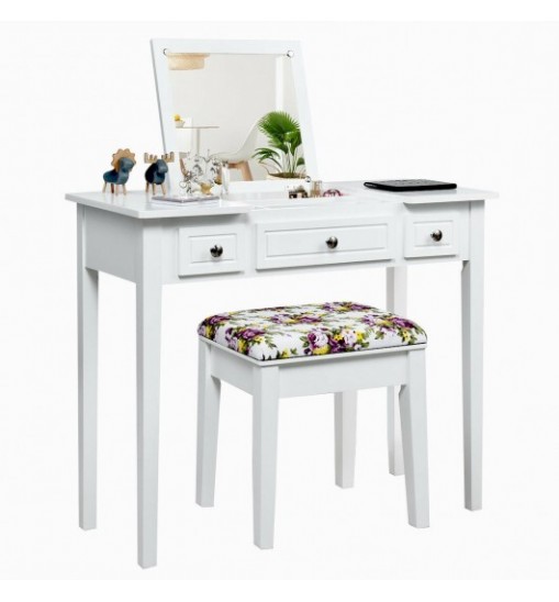 Vanity Dressing Table Set with Flip Top Mirror and 3 Drawers