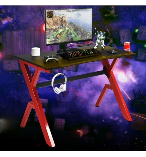 Ergonomic Gaming Desk with Carbon Fiber Surface and R-Shape Steel Frame