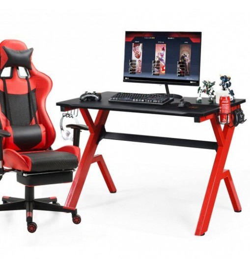 Ergonomic Gaming Desk with Carbon Fiber Surface and R-Shape Steel Frame