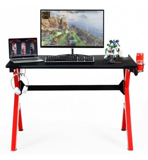 Ergonomic Gaming Desk with Carbon Fiber Surface and R-Shape Steel Frame