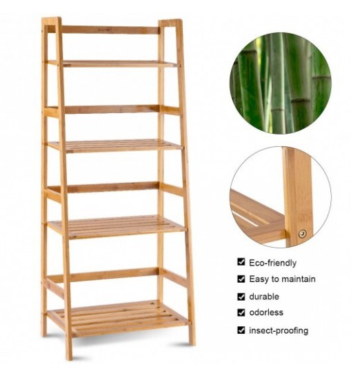 47.5 Inch 4-Tier Multifunctional Bamboo Bookcase Storage Stand Rack