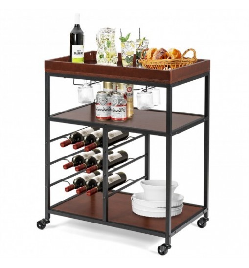 3 Tiers Storage Bar Serving Cart with Wine Rack