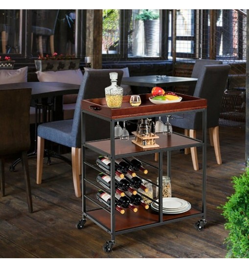 3 Tiers Storage Bar Serving Cart with Wine Rack