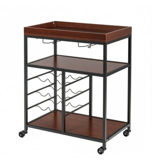 3 Tiers Storage Bar Serving Cart with Wine Rack