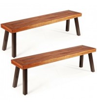 Set of 2 Patio Acacia Wood Dining Benches