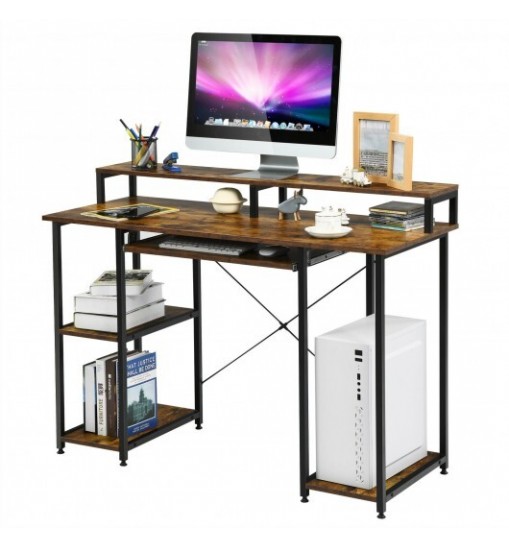 47 Inches Computer Desk Writing Study Table with Keyboard Tray and Monitor Stand