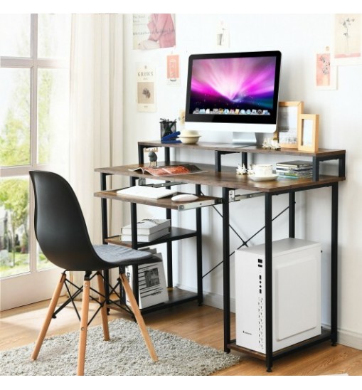 47 Inches Computer Desk Writing Study Table with Keyboard Tray and Monitor Stand