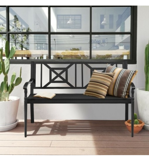 Patio Garden Bench with Powder Coated Steel Frame