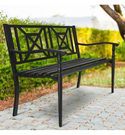 Patio Garden Bench with Powder Coated Steel Frame