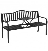 Patio Garden Bench Steel Frame with Adjustable Center Table