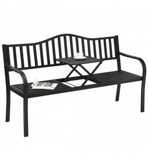 Patio Garden Bench Steel Frame with Adjustable Center Table