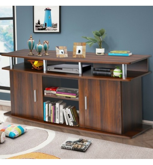 63 Inch TV Entertainment Console Center with 2 Cabinets-Walnut