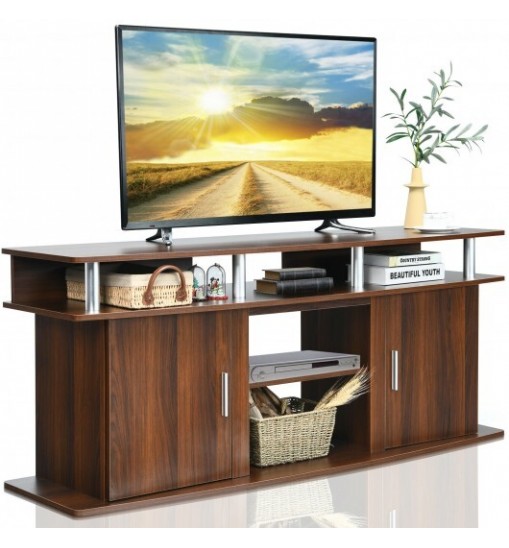 63 Inch TV Entertainment Console Center with 2 Cabinets-Walnut