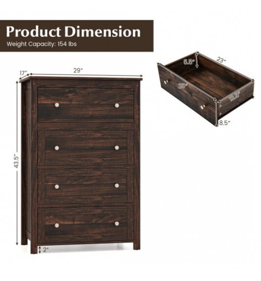 4 Drawer Dresser for Closet Hallway Living Room Nursery-Brown