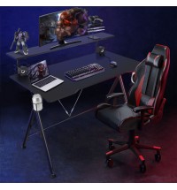 E-Sports Gaming Desk with Monitor Shelf and Cup Holder