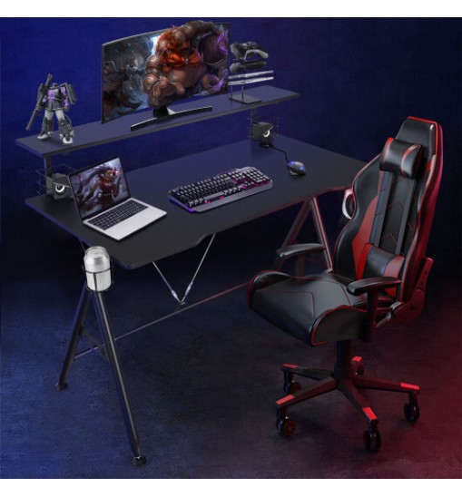 E-Sports Gaming Desk with Monitor Shelf and Cup Holder