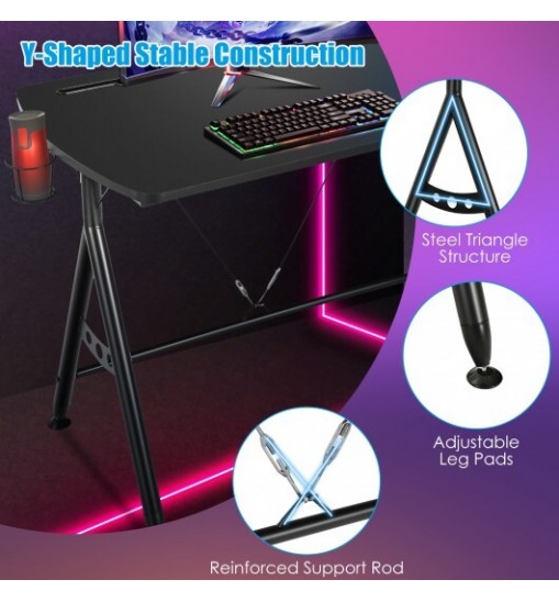 Y-shaped Gaming Desk with Phone Slot and Cup Holder