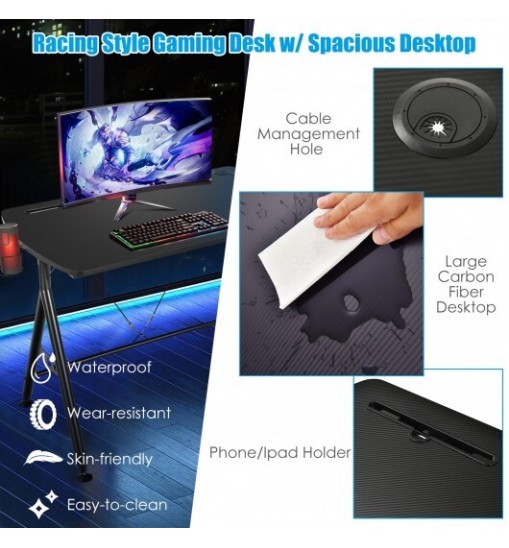 Y-shaped Gaming Desk with Phone Slot and Cup Holder