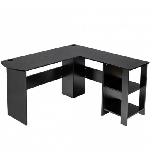 Modern L-Shaped Computer Desk with Shelves-Black