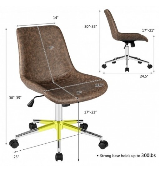 Leather Armless Adjustable Mid-Back Office Chair