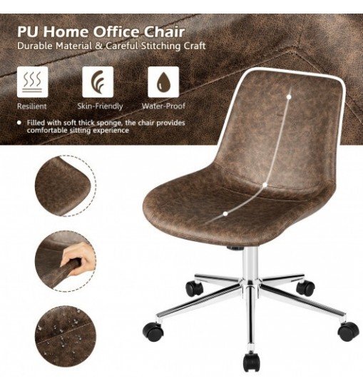 Leather Armless Adjustable Mid-Back Office Chair