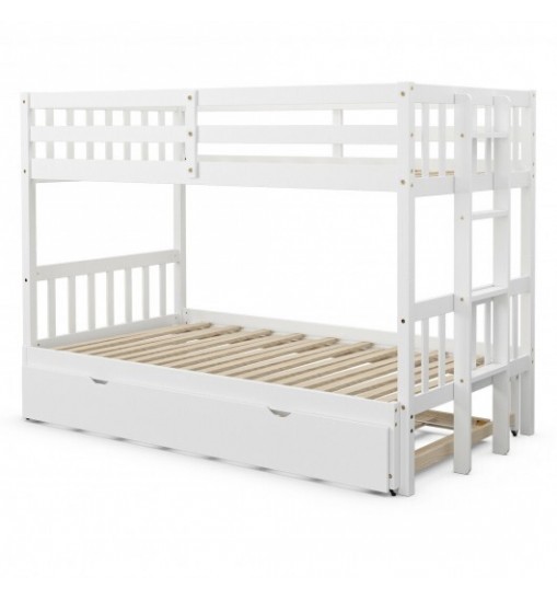 Twin Pull-Out Bunk Bed with Trundle Wooden Ladder-Espresso