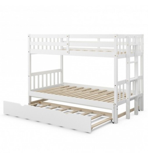 Twin Pull-Out Bunk Bed with Trundle Wooden Ladder-Espresso