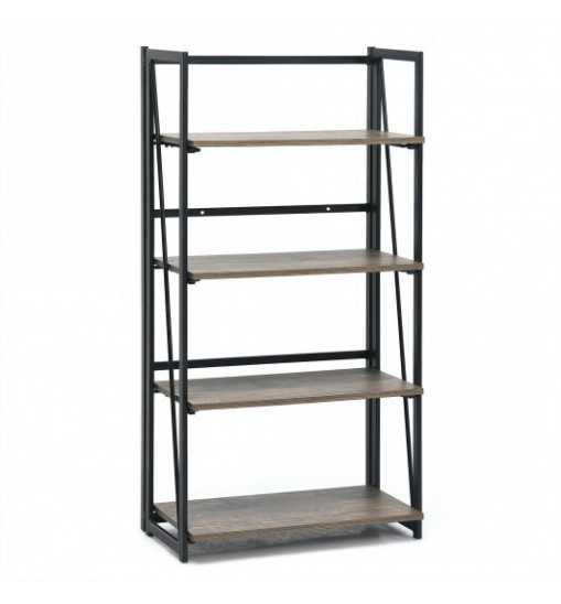 4-Tier Folding Bookshelf No-Assembly Industrial Bookcase Display Shelves