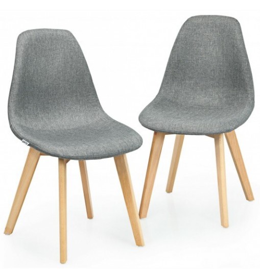 2 Pieces Modern Dining Chair Set with Wood Legs and Fabric Cushion Seat