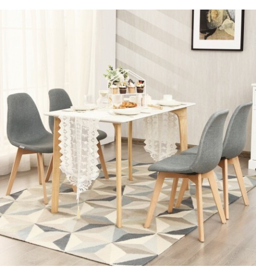 2 Pieces Modern Dining Chair Set with Wood Legs and Fabric Cushion Seat