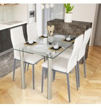 5 Pieces Dining Set with 4 PVC Leather Chairs