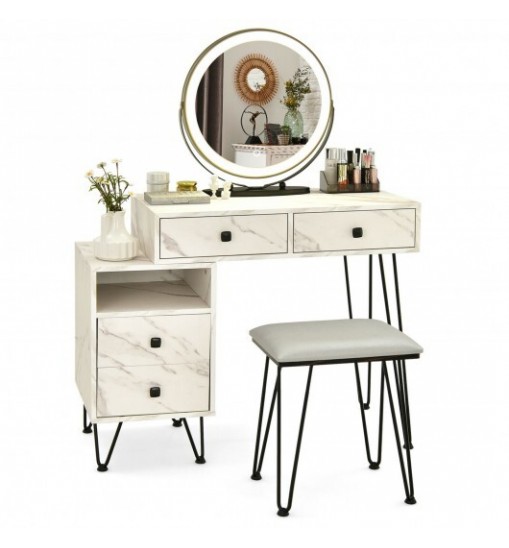 Modern Dressing Table with Storage Cabinet-White